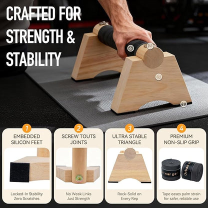 Wood Push up Bar, 2 PCS Parallettes Bars for Men Strength Training, Calisthenics Equipment for Handstand Training