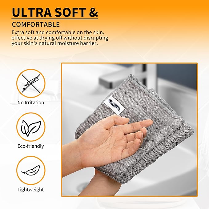 HOMERHYME Microfiber Hand Bath Towels, 6 Pack 25''*15'' Grey Bathroom Hand Towels, All-Purpose Quick Dry Lint Free Soft Absorbent Checkered Washcloth Fingertip Towels Bulk for Travel Gym Hotel