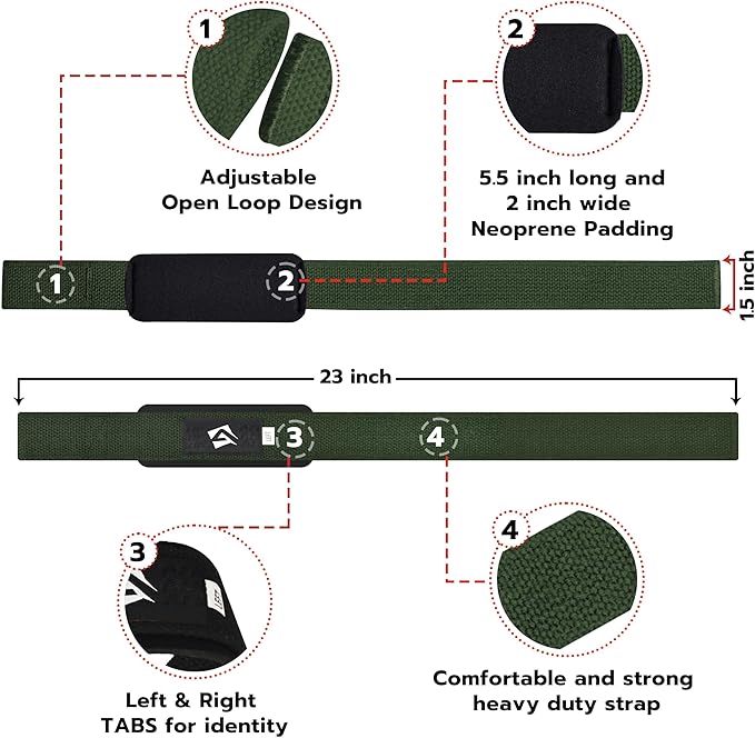 AQF Lifting Wrist Straps for Weightlifting, Powerlifting & Deadlifts – 23” Neoprene Padded Cotton Straps for Strength Training & Gym Workouts - Maximum Grip Support for Men & Women