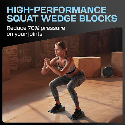 Squat Wedge Block Pair - Heel Elevated Squat Wedge for Deeper Squats, Heavy Lifting and Better Form - 17° Angle Exercise Wedges, Slant Board for Squats with Carry Backpack