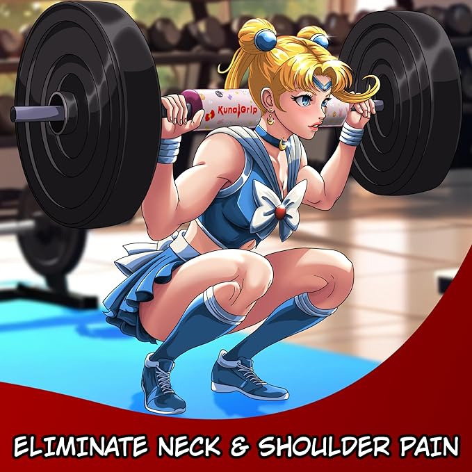 Anime Barbell Pad - Non-Slip Foam Squat Pad with Safety Straps for Squats, Lunges & Hip Thrusts – Neck & Shoulder Support for Standard & Olympic Bars