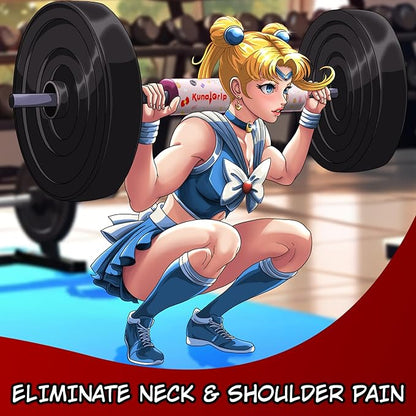 Anime Barbell Pad - Non-Slip Foam Squat Pad with Safety Straps for Squats, Lunges & Hip Thrusts – Neck & Shoulder Support for Standard & Olympic Bars