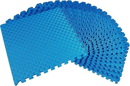 BalanceFrom Puzzle Exercise Mat 1" Thick, EVA Interlocking Foam Floor Tiles for Home Gym, Mat for Home Workout Equipment, Floor Padding for Kids, Blue, 24 in x 24 in x 1 in, 72 Sq Ft - 18 Tiles