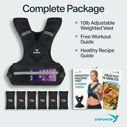 EMPOWER Weighted Vest for Women with Reflective Strips – Fixed 8lbs, Adjustable 4-10lbs (4 in1) or Adjustable10-16lbs (4 in 1), Strengthen Muscles, Boost Bone Health, and Burn More Calories for Workout - Rucking Vest