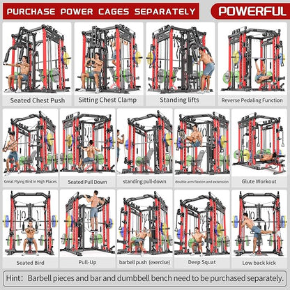 Multi-Purpose Squat Rack,Smith Machine Weight Rack Set with Cable Crossover System, Home Gym Power Racks, Power Racks and Packages