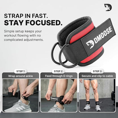 DMoose Fitness Ankle Strap for Cable Machine - One Size Fit with Premium Padding Cuffs, Ankle Bands for Working Out, Booty Workouts, Leg Extension, Hip Abductors, Kickbacks & Lower Body Exercises