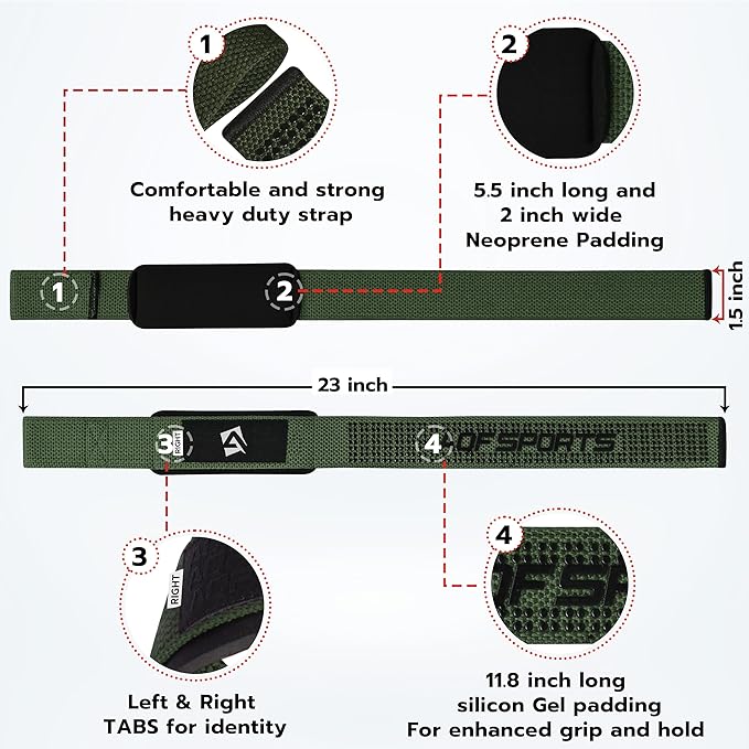 AQF Lifting Wrist Straps for Weightlifting, Powerlifting & Deadlifts – 23” Neoprene Padded Cotton Straps for Strength Training & Gym Workouts - Maximum Grip Support for Men & Women