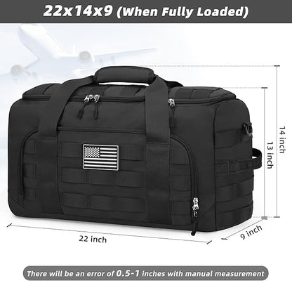 ZOMFELT Tactical Gym Bags for Men, 22x14x9 Carry On Luggage Duffle Bag for Travel, 3-in-1 Sports Basketball Soccer Bag with Removable Dividers & Shoe Compartment, Weekender Overnight Travel bag, Black
