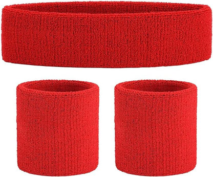 ONUPGO Sweatband Set Sports Headband Wristband Set Sweatbands Terry Cloth Wristband Wrist Sweatband Headbands Moisture Wicking Sweat Absorbing Head Band