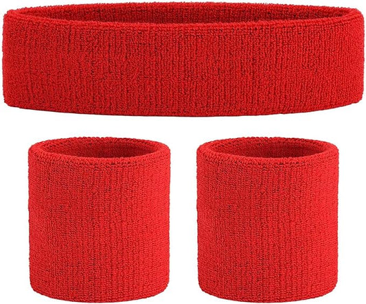 ONUPGO Sweatband Set Sports Headband Wristband Set Sweatbands Terry Cloth Wristband Wrist Sweatband Headbands Moisture Wicking Sweat Absorbing Head Band