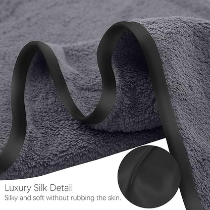 TENSTARS Luxury Silk Hemming Towel Set - Light Thin Quick Drying - 2 Bath Towels 2 Hand Towels 2 Washcloths - Ultra Soft Microfiber, for Bath Fitness, Sports, Yoga, Travel (Dark Grey 6 Pieces)