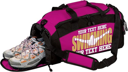 Personalized Swim Team Duffel Bag with Custom Name – Waterproof Swimming Gear Bag for Youth & Adults – Large Pool Bag with Shoe Compartment & Wet Pocket