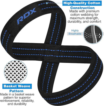 RDX Weight Lifting Straps Figure 8, Anti Slip Strap with Cuffs Wrist Support for Gym Workout Deadlift Powerlifting Bodybuilding Weightlifting, Fitness Strength Training, Hand Bar Grip for Men