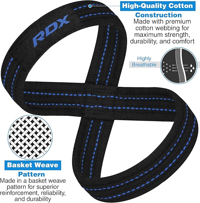 RDX Weight Lifting Straps Figure 8, Anti Slip Strap with Cuffs Wrist Support for Gym Workout Deadlift Powerlifting Bodybuilding Weightlifting, Fitness Strength Training, Hand Bar Grip for Men