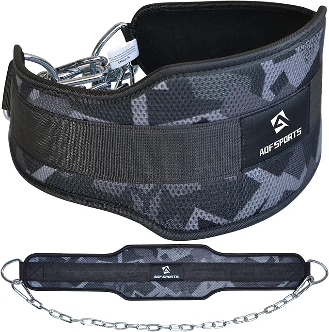 AQF Dip Belt for Weightlifting - Weight Belt with 36" Heavy Duty Steel Chain - Neoprene Padded Back Support Gym Lifting Belt for Powerlifting, Bodybuilding, Squat, Fitness & Pull up Training
