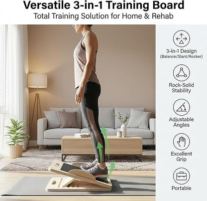 Slant Board for Calf Stretching, Calf Stretch and Mobility Board, Portable Adjustable Wooden Slant Board for Squats Exercise Balance Training and Physical Therapy