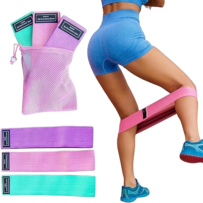 Perfect Stix Booty Bands - 3 Difficulties - Fabric Resistance Bands Set. Non Slip Stretch Bands. Exercise Bands for Legs and Butt. Includes a Pink Mesh Traveling Bag