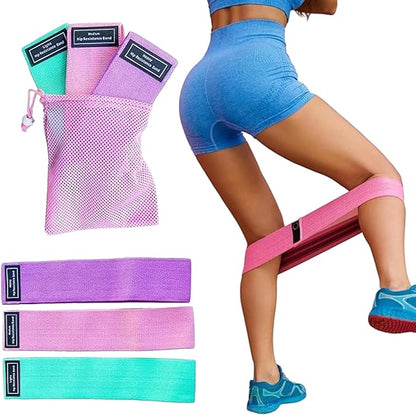 Perfect Stix Booty Bands - 3 Difficulties - Fabric Resistance Bands Set. Non Slip Stretch Bands. Exercise Bands for Legs and Butt. Includes a Pink Mesh Traveling Bag