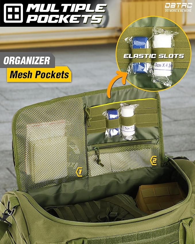 DBTAC 40L Tactical Gym Bag for Men | Military Heavy Duty Duffle Bag with Adjustable Strap for Gym Workout Fitness, Basketball Soccer Sport Training & Weekend Travel, Green