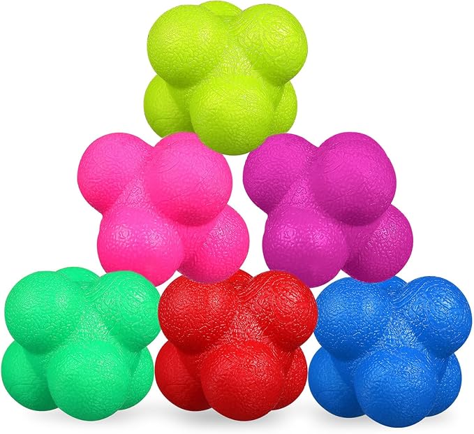 6 Pcs Hexagonal Reaction Balls for Agility and Reflex Training Lightweight Indoor Fitness Balls with Random Bounce for Sports Exercise and Goalkeeper Practice Safe Material