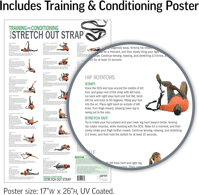 OPTP The Original Stretch Out Strap with Exercise Poster, USA Made Top Choice Stretch Out Straps for Physical Therapy, Yoga Stretching Strap or Knee Therapy (XL)
