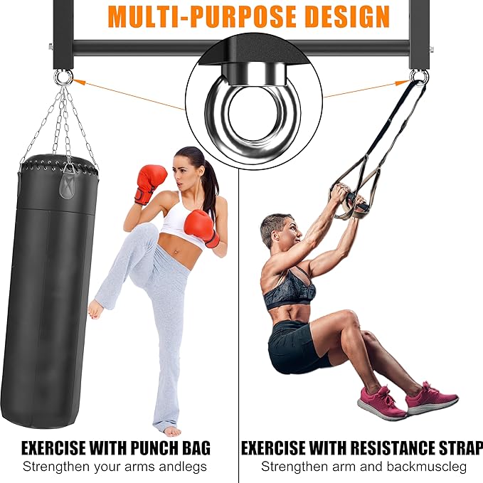 Ceiling Mounted Pull Up Bar, 700 LBS Heavy Duty 4 Adjustable Pull Up Bar, 24" Rafter Pull Up Bars, Ceiling Joist for Garage/Gym/Basement with Comfortable Grip & Round Anchors