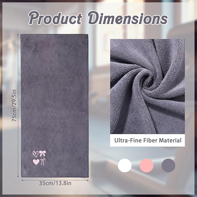 3 Pack Pink Bow Microfiber Gym Towel Set for Women Soft Quick-Drying Gym Sweat Sports Workout Towels 400 GSM 30" x 14" Workout Yoga Accessories for Women Hot Yoga Exercise Working Out