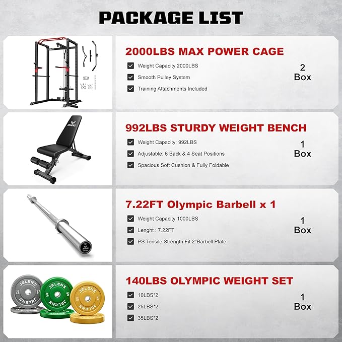 S11 Power Cage, 2000LB Multi-Function Power Rack with LAT Pulldown, Squat Rack with Adjustable Pulley System and Training Attachments, Weight Rack for Home Gym