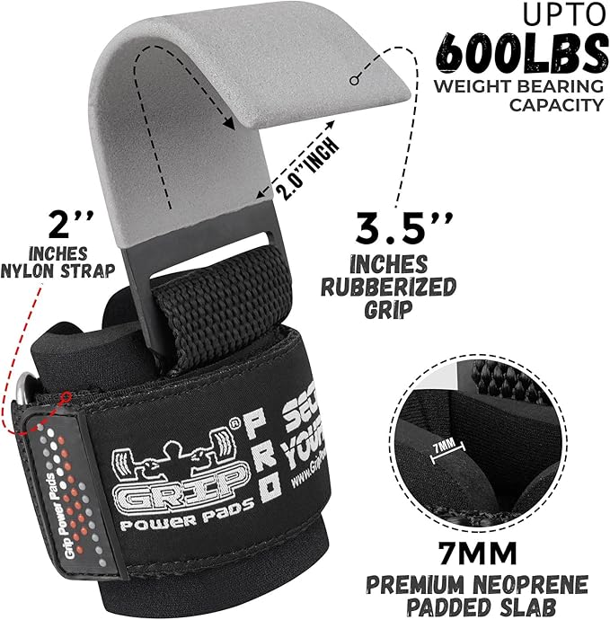 Weight Lifting Rod Hooks Heavy Duty Wrist Wraps Power Weight Lifting Training Gym Grips Straps Set of 2