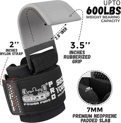 Weight Lifting Rod Hooks Heavy Duty Wrist Wraps Power Weight Lifting Training Gym Grips Straps Set of 2