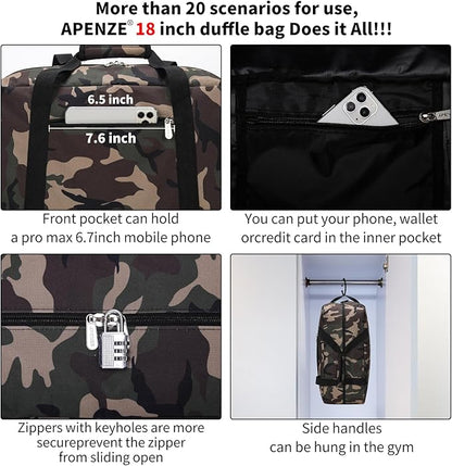 Small Gym Bag 18 inch Carry On Duffel Bag for Weekender Travel - Camouflage