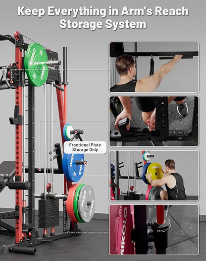 Mikolo M4 2.0 Smith Machine, 2200lbs Squat Rack with LAT-Pull Down System & Cable Crossover Machine, Training Equipment with Leg Hold-Down Attachment