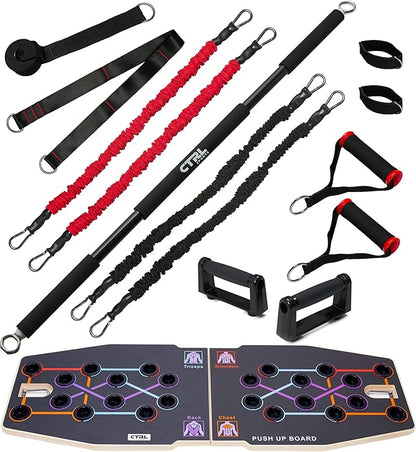 Resistance Band Bar for Fitness - Workout for Exercise, Squat, Biceps, Triceps, Shoulders, Back - Adjustable 3 Parts for Resistance Bands - Durable Portable Steel Pilates Bar