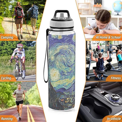 ALAZA Starry Night Sports Water Bottle with Straw Tritan Drink Bottle 32 oz BPA Free Reusable for Travel Outdoor Fitness