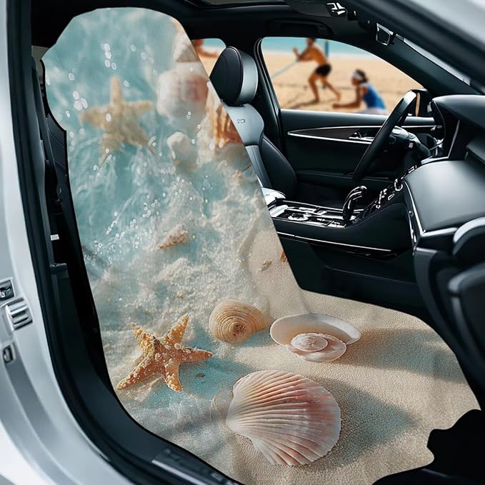 Bulopur Beach Starfish Shell Car Seat Towel Cover After Gym Workout Beach Swimming Sweating Car Seat Cover Fits for Cars SUV Sedan Truck Front Seats