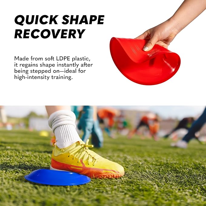 GSi Sports Training Cones for Agility Drills – Soccer & Basketball Multi-Sport Field Markers, Durable Flexible Cones in Multiple Shapes & Packs (20–80 Pack)