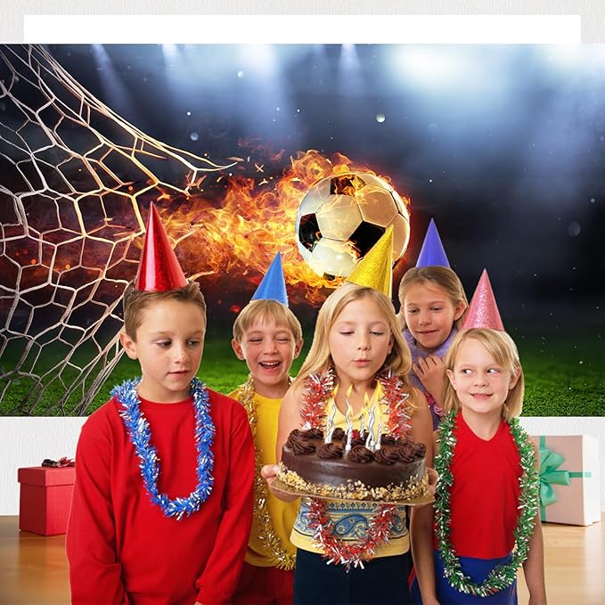 Fiery Soccer Ball in Goal Background for Photography Sports Game Party Birthday Party Backdrop Fire Football Green Glass Net Backdrop Decor for Children Adults Sports Club Photo Props 20x10ft