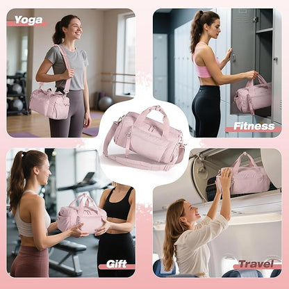 Small Gym Bag for Women, Mini Duffle Bag with Wet Compartment, 12L Travel Carry on Weekender Bag for Sports, Workout and Fitness, Pink