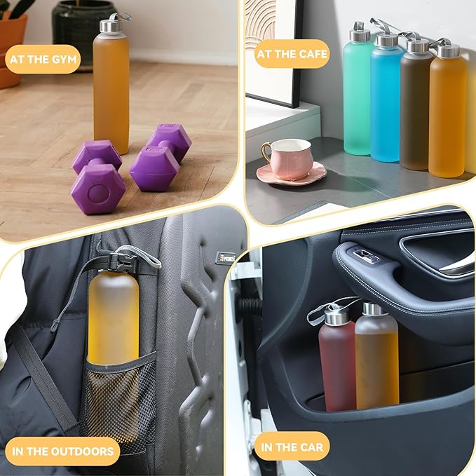 novelinks 4 Pack 27OZ Frosted Water Bottles with Stainless Steel Silver Lid,Leakproof Gym Bottles, Reusable Sport Water Jug for Fitness Camping Office