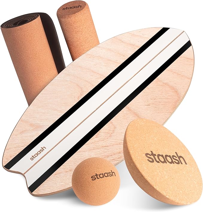 STAASH® Balance Board – Starter (Board + Roller) or Full Kit (w/Mat, Ball & Disc) – Core Balance Trainer for Fitness, Rehab, Surf – Free Coaching Videos