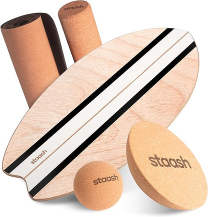 STAASH® Balance Board – Starter (Board + Roller) or Full Kit (w/Mat, Ball & Disc) – Core Balance Trainer for Fitness, Rehab, Surf – Free Coaching Videos