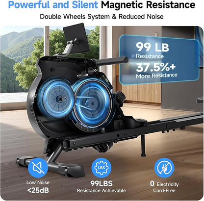 Rowing Machine for Home, 350 LB Capacity, 16-Level Silent Resistance, Magnetic Rowing Machines for Home Foldable, Full-Body Workout Compact Rowing Machine for Cardio & Strength with APP Support
