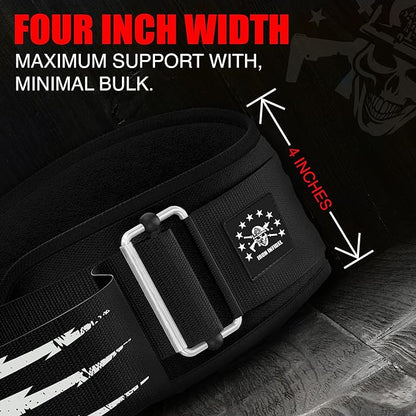 Iron Infidel Recon Weight Lifting Belt - 4" Wide Self Locking Gym Belt for Men & Women, EVA Foam Core Support Weight Belt for Squatting, Deadlifting, Powerlifting, Workout, Fitness & Crossfit