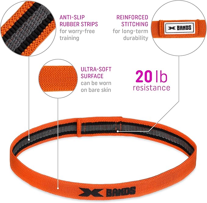 The X Bands Exercise Resistance Bands - Non-Slip Extra Thick Fabric Hip Loop Booty Bands - 20, 30, 40, 50 lb - Fitness Workout for Legs, Butt Training, Stretching, Yoga