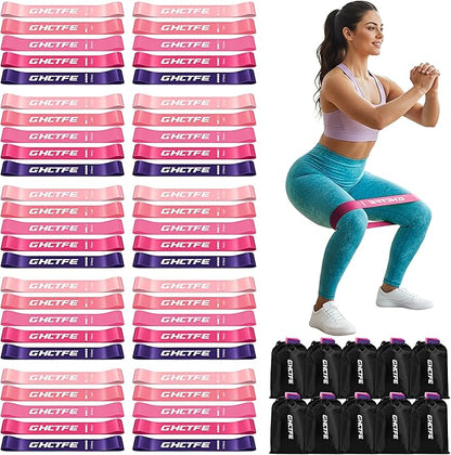 50PCS Resistance Bands Bulk Pack for Gym Studios, Trainers & Schools, 10 Mini Bands Sets, 5 Levels Color-Coded Durable Loop Exercise Bands for Pilates, Yoga, Rehab, Gift for Team Fitness
