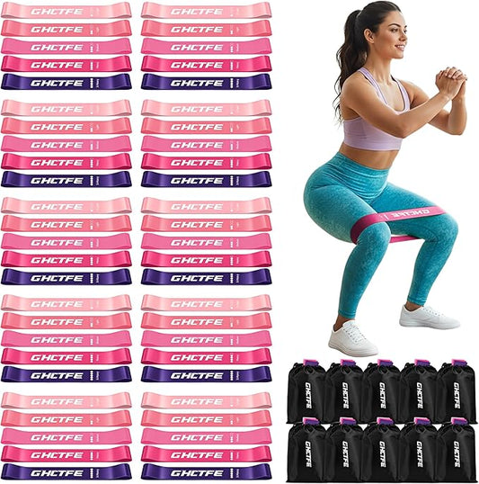 50PCS Resistance Bands Bulk Pack for Gym Studios, Trainers & Schools, 10 Mini Bands Sets, 5 Levels Color-Coded Durable Loop Exercise Bands for Pilates, Yoga, Rehab, Gift for Team Fitness