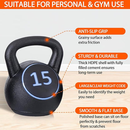 LEMY 3/4-Piece Kettlebell Strength Training Set, Fitness Equipment Exercise Wide Grip Kettlebells, Full Body Workout, Core Training for Home, Gym