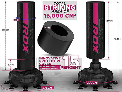 RDX XXL 330LBS Freestanding Punching Bag with Cover & Gloves – 72” Adult Heavy Pedestal Punch Bag Set - 17 Suction Cup 8 Extended Legs Stand Base - Kick Boxing MMA Home Gym Fitness