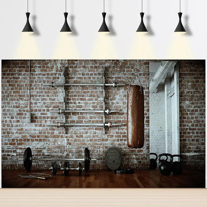 Gym Backdrop Fitness Room Indoor Sports Photography Background Workout Room with Different Weight Lifting Equipment Backdrops Muscle Training Exercise Sandbag Photo Studio Props Vinyl 20x10ft