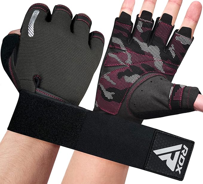 RDX Weight Lifting Gloves, Additional Stretchable Long Wrist Support, Full Palm Grip, Men Women Fitness HIIT Workout, Bodybuilding Powerlifting Strength Training Cycling Exercise Home Gym Equipment